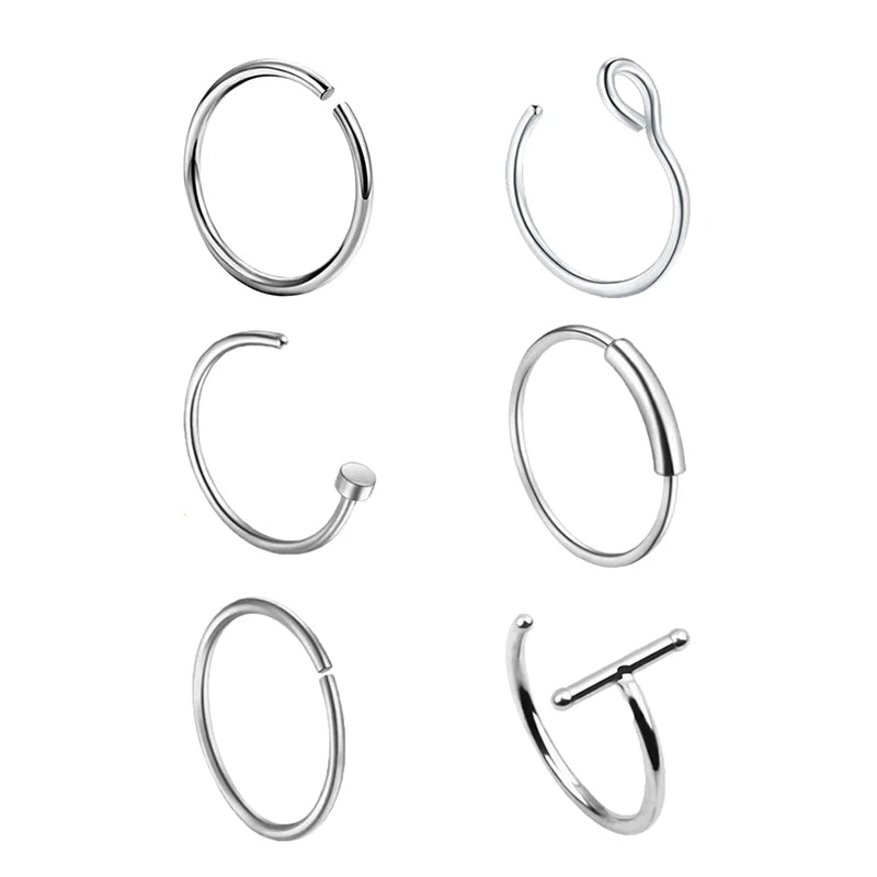 3/4/5/8/21pcs 20G Nose Studs Set Surgical Steel L-Shape Nostril Studs Screws Nose Ring Hoop Body Piercing Jewelry Mixed Styles