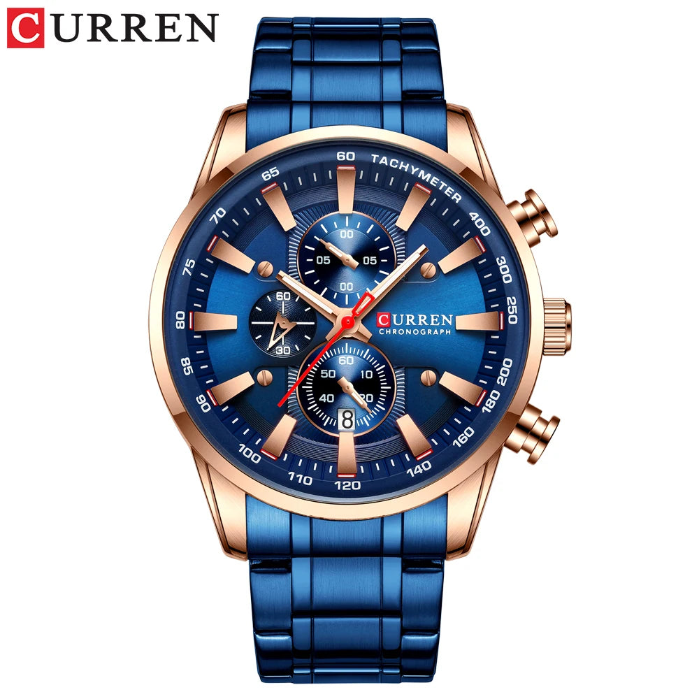 CURREN Man Watches Luxury Sporty Chronograph Wristwatches for Men Quartz Stainless Steel Band Clock Luminous Hands - Madeinsea©