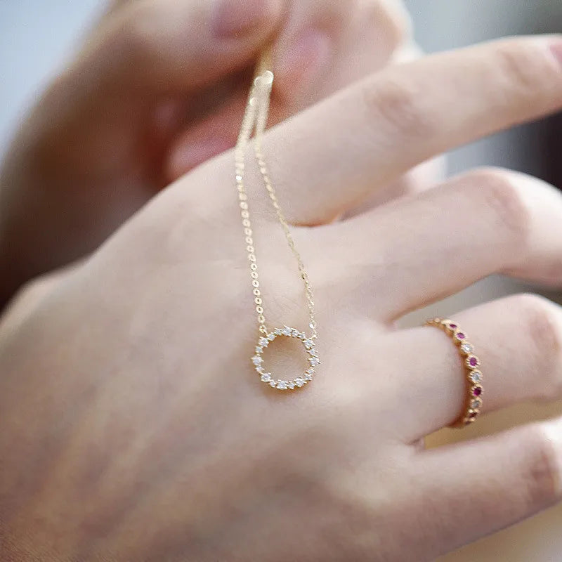 Halskette aus 925er Sterlingsilber mit 14 Karat Vergoldung, Pavé-Kristall, rund, Stern, im gleichen Stil, für Damen, modisch, Party-Schmuck, Zubehör