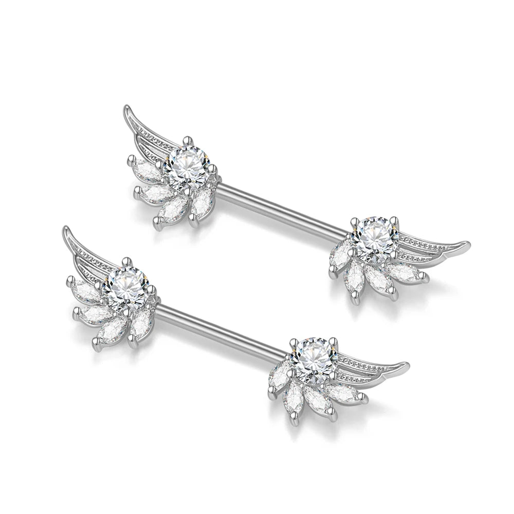 2 STK 14G Biene Gecko Flügel Brustwarzenringe Schildabdeckung Barbell Titanstahl Brustwarzenpiercing für Frauen Brust Körperpiercings Schmuck