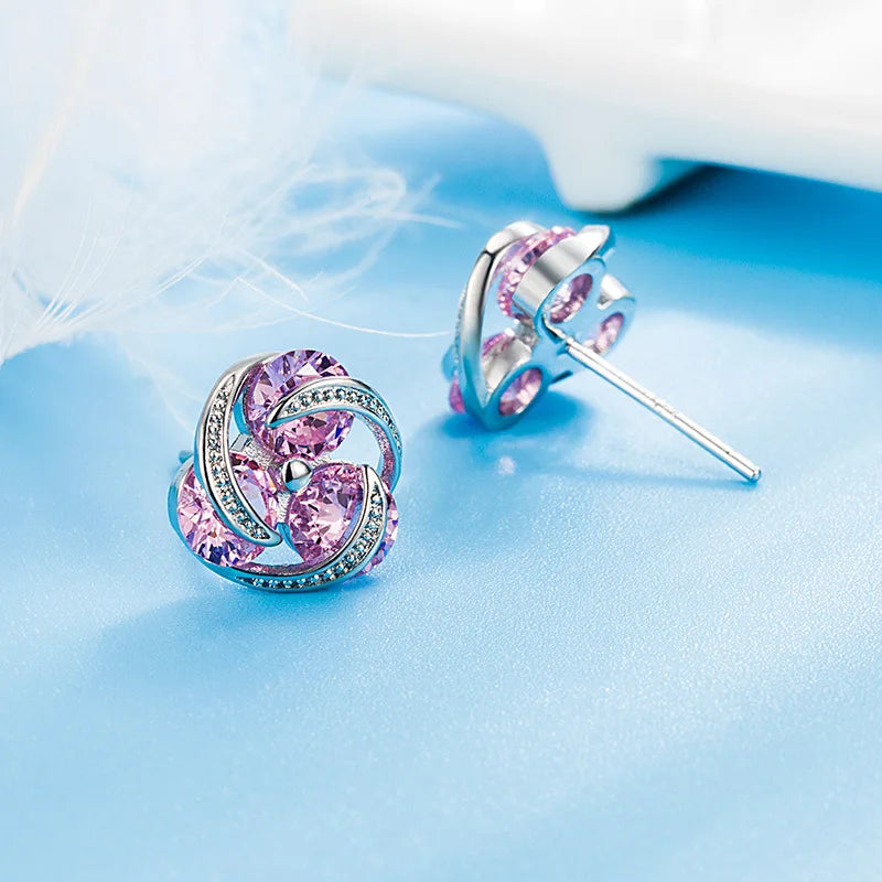 Dainty Female Colorful  Crystal Earrings Crystal 925 Sterling Silver Gold Earrings for Women Luxury Small Oval Stud Earrings