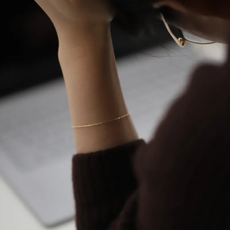 925 Sterling Silver Korean Version Simple Inlaid Crystal Long Tassel Earrings Women Plating 14k Gold Light Luxury Jewelry Gift