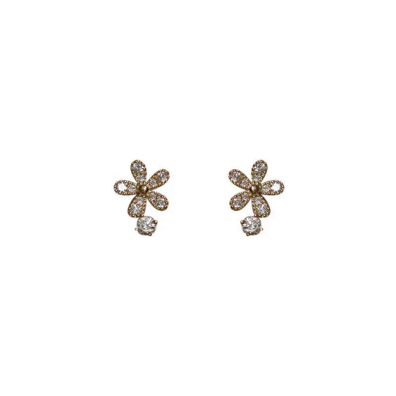 925 Sterling Silver Shiny Crystal Flower Stud Earrings Women Cute Elegant Party Wedding Jewelry Accessories Girlfriend Gifts