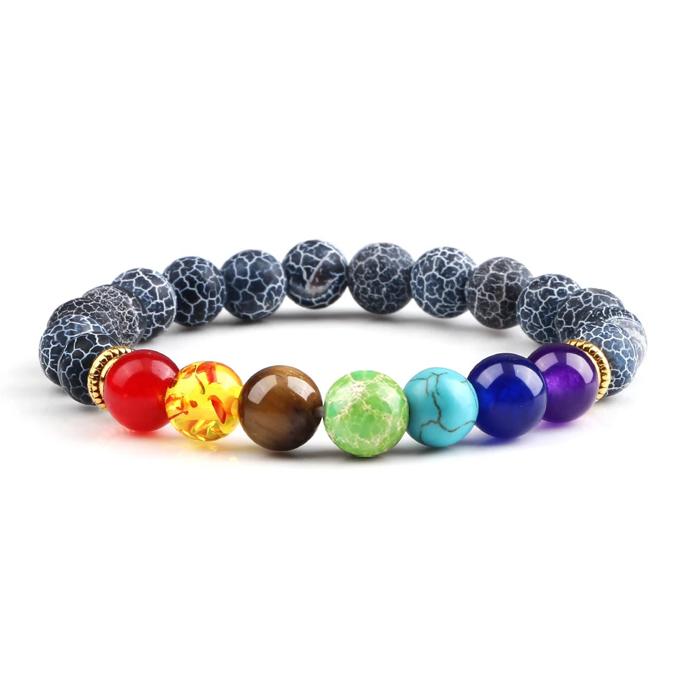 2Pcs Natural Stone 7 Chakra Healing Beaded Adjustable Braided Bracelets Men 8mm Lava Stretch Bracelet Women Reiki Buddha Jewelry