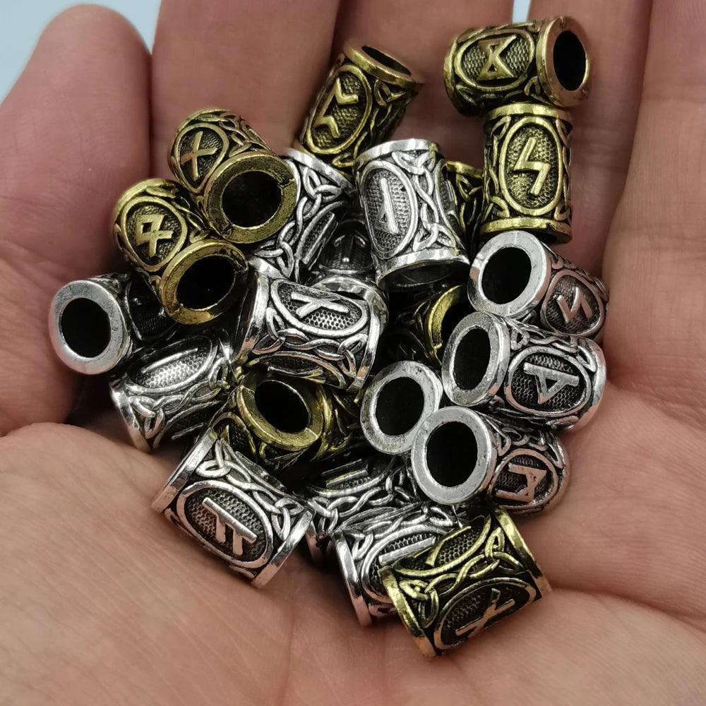 24 Stück Runenperlen aus Metall, Wikinger-Schmuckperlen für Haare, Bart, geflochtene Charms, Armbänder, Schmuckherstellung, Großhandelszubehör