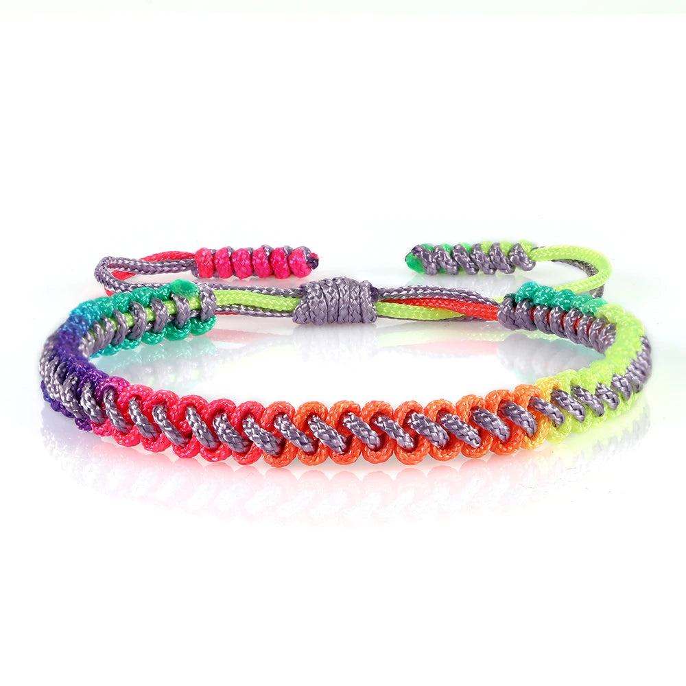 Lucky Colorful Rainbow Knots Braided Bracelet For Women Men Couple Handmade Adjustable Prayer Nylon Rope Bangles Travel Gift