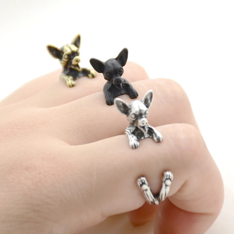 Retro Chihuahua Anillos Dog Ring Men Boho Brass Knuckle Anel Feminino Couple Rings For Women Fashion Jewelry Boyfriend Gifts