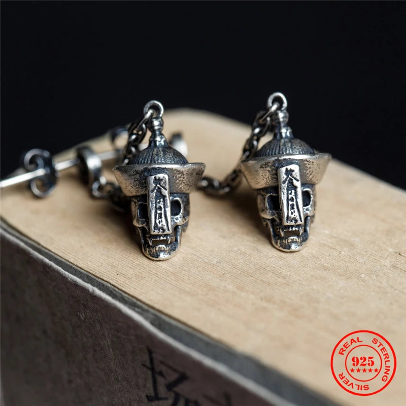 MKENDN 100% 925 Sterling Silber Kreative Retro Kupfermünze Zombie Totenkopf Ohrstecker Punk Street Style Herren Damen Diablo Schmuck
