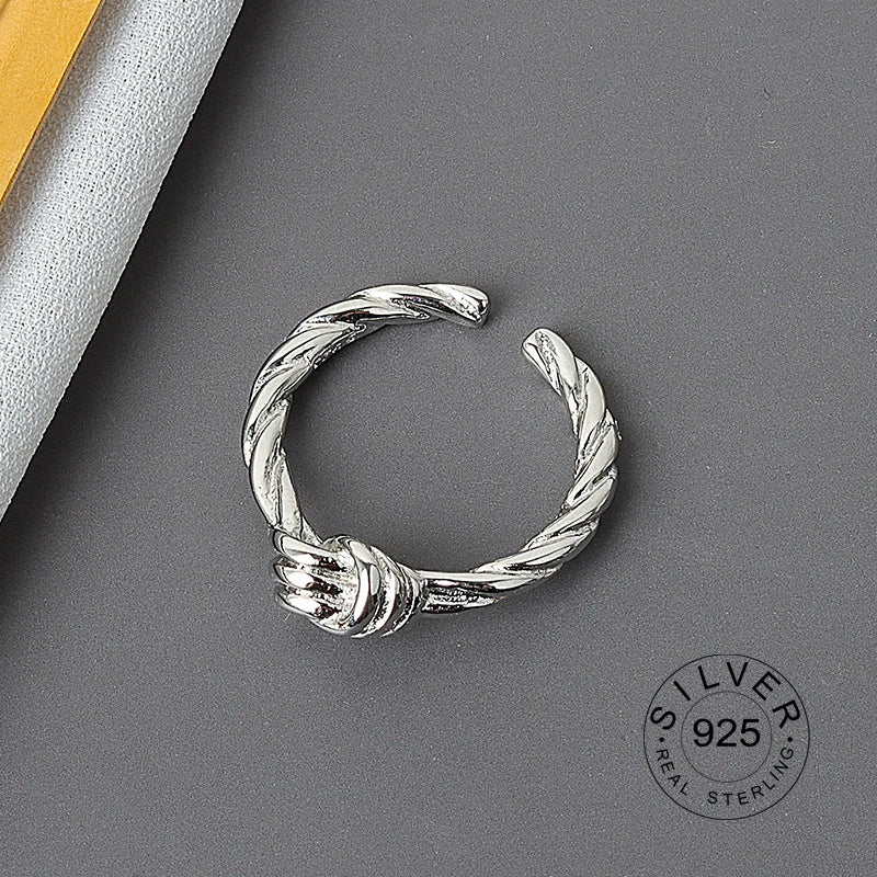 Bague ouverte en argent sterling 925 pour femme, niche INS, vague irrégulière, surface sable, nouilles larges, cadeau original pour fête d'anniversaire