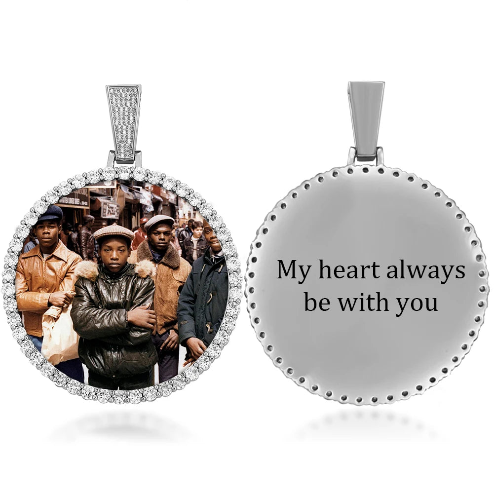 Médaillon souvenir rond unisexe avec photo personnalisée pour homme, bijou hip-hop