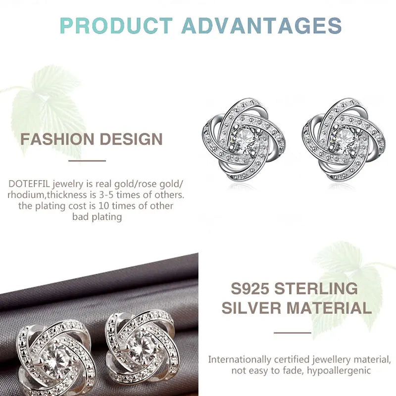 DOTEFFIL 925 Sterling Silver High Quality AAA Zircon Charm Earrings Women Fashion Jewelry Wedding Party Gift