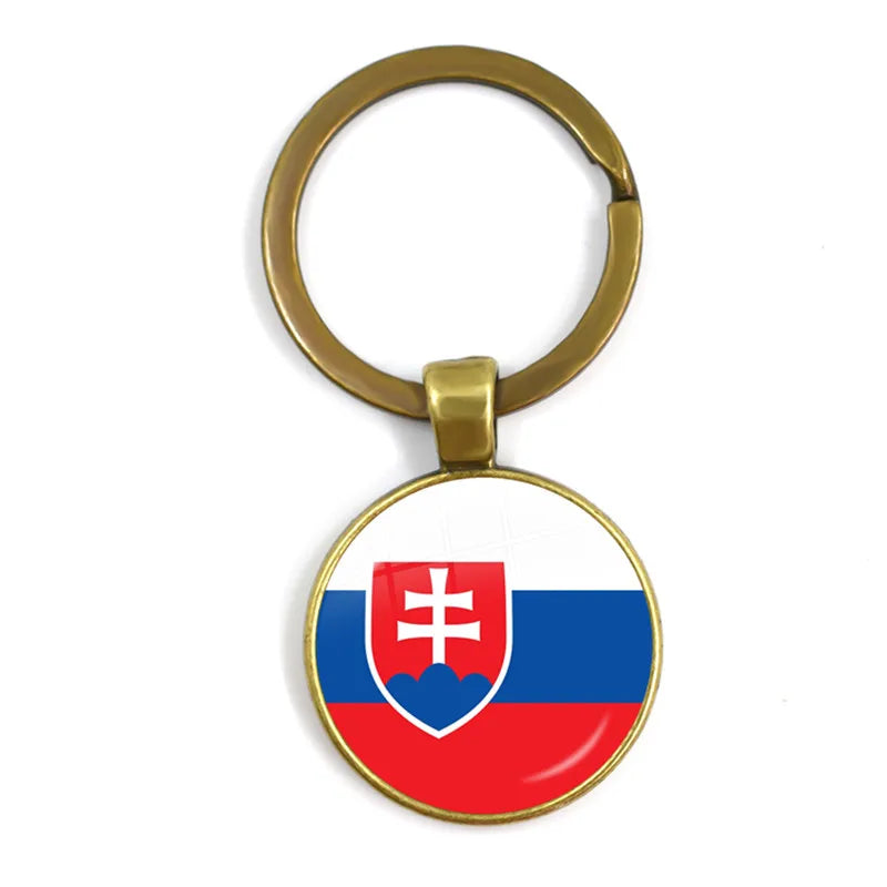 Porte-clés drapeau national de Malaisie, du Laos, du Danemark, de Norvège, de Suède et de Slovaquie, cabochon en verre de 25 mm, cadeau pour femmes et hommes
