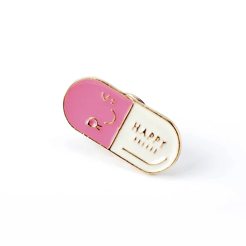 Cartoon Syringe Pink Pill Enamel Pins Smile Teeth Brooches Medical Organ Metal Badge Denim Bag Lapel Pin Jewelry Gifts For Kids