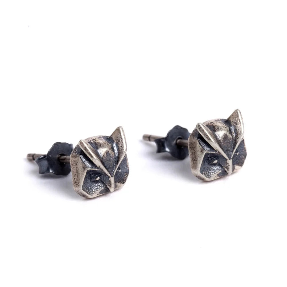 MKENDN Ohrstecker aus 100 % 925er Sterlingsilber im kreativen Retro-Geometrie-Eulen-Stil, Street-Punk-Stil für Damen und Herren, Gothic-Tierschmuck