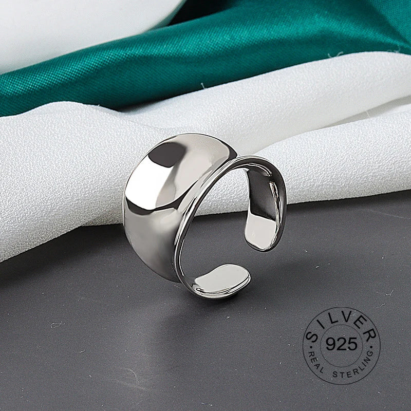 Bague ouverte en argent sterling 925 pour femme, niche INS, vague irrégulière, surface sable, nouilles larges, cadeau original pour fête d'anniversaire