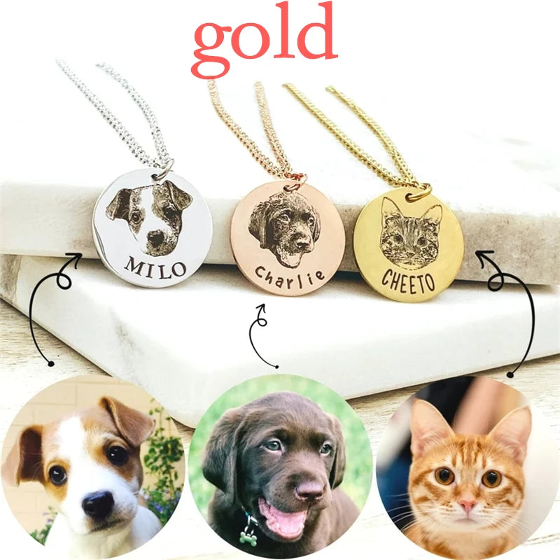 Personalized Pet Photo Disc Necklace For Women Tiny Cat dog Name Pendant Necklaces Custom Animal 316L Stainless Steel Jewelry - Madeinsea©