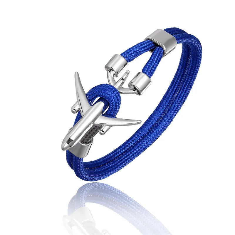 MKENDN Fashion Anchor Men Women Airplane Bracelets Charm Rope Chain Paracord Hope To Safe Jewelry Pulseras hombres