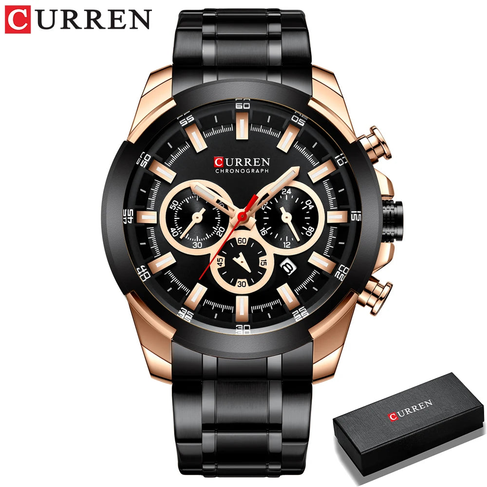 CURREN Casual Sporty Wristwatches Stainless Steel Band Chronograph Clock Men's Watches Luxury Original Quartz Clock Male