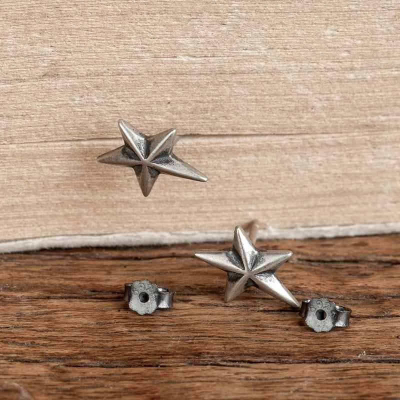 MKENDN 100% 925 Sterling Silver Creative Retro Star Stud Earring Men Women Trendy Street Punk Style Ear Pin Fine Jewelry