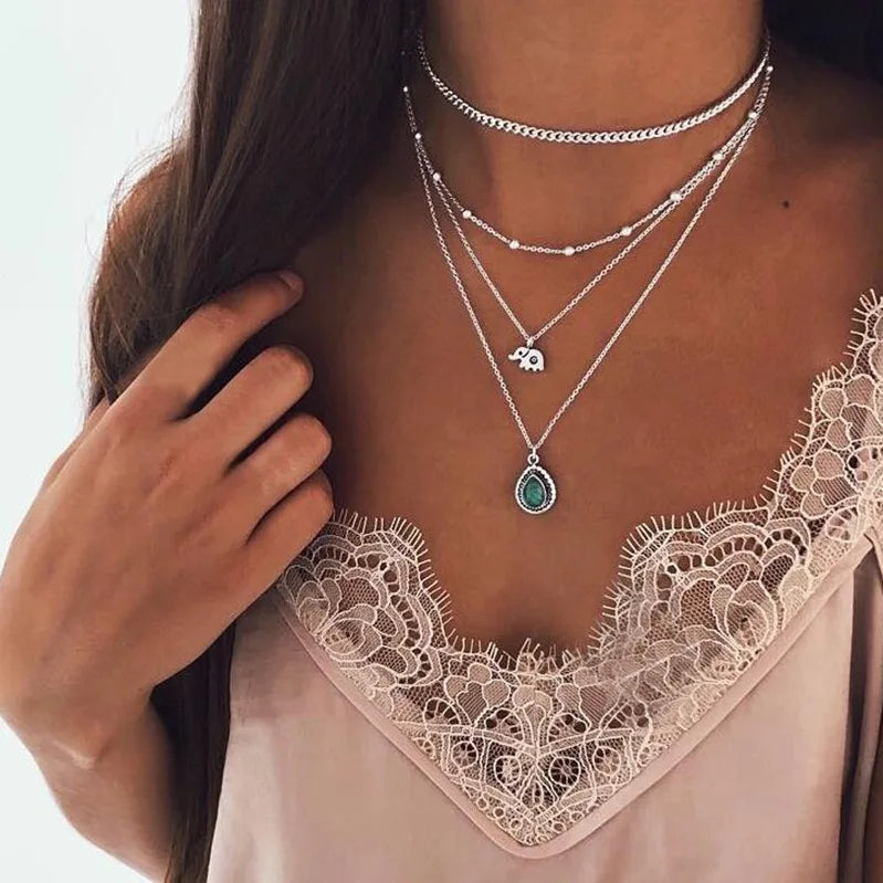 Bohemian Multi layered Necklaces For Women Moon Cross Tree Star Pendant chains Statement Choker 2020 Boho Fashion Jewelry