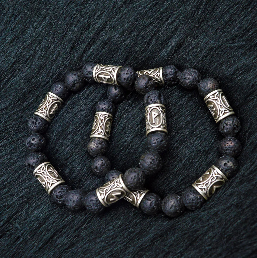 Vintage Volcano Lava Stone 10pcs Runes Beads Men Bracelet Viking Rune Bracelet Fashion Charm Jewelry Men Women Gift