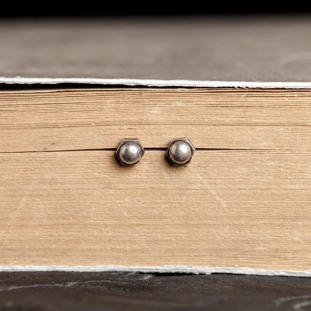 MKENDN 100% 925 Sterling Silver Female Hexagon screw Stud Earrings Hypoallergenic Men Personalized Minimalist Punk Ear Jewelry