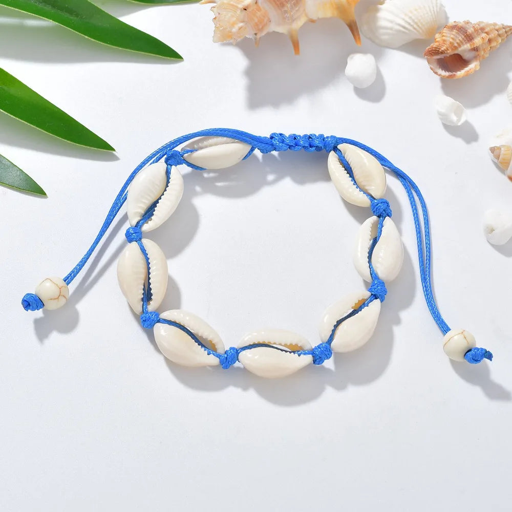 Bohemian Natural Sea Shell Charm Bracelets For Women Men Summer Sandy Beach Handmade String Rope Chains Bangle DIY Jewelry