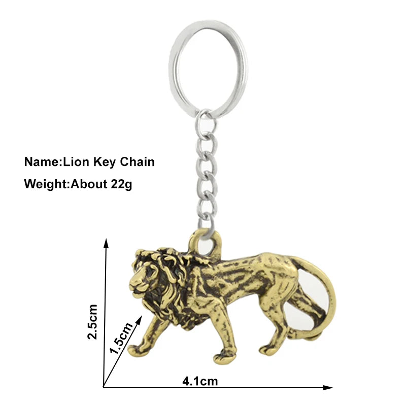 New Vintage 3D Prairie Lion Key Chain Charms Wild Animals Keychains Pouch Car Keyring Jewelry For Women Girls Gift Accessories