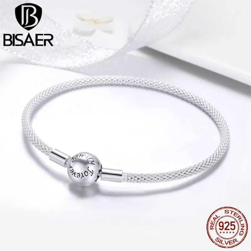 BISAER 925 Sterling Silber Für Immer Liebe Runde Klassische Armbänder Fit DIY Charms Bead Für Frauen Weibliche Luxus Edlen Schmuck Geschenk