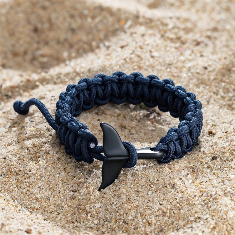 MKENDN 550 Paracord Survival-Armband mit Walflossenmotiv, nautisches Design, verstellbar, für Damen und Herren, Strandarmband, Schmuck, Marine- und Surfzubehör