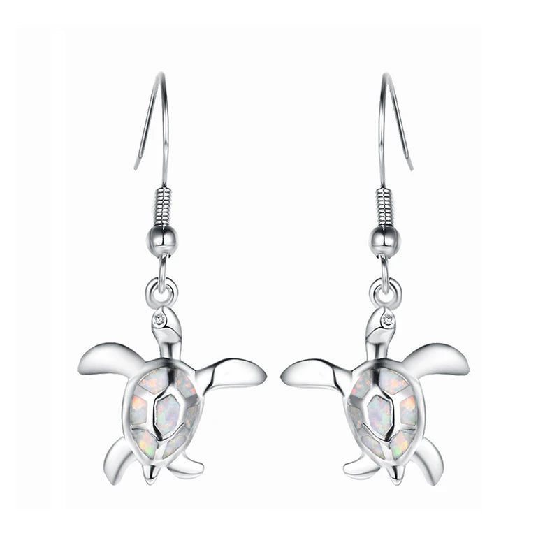 Cute Women Sea Turtle Long Drop Earrings Wedding Jewelry Accessories Fashion Blue Imitation Opal Pendant Earrings for Women