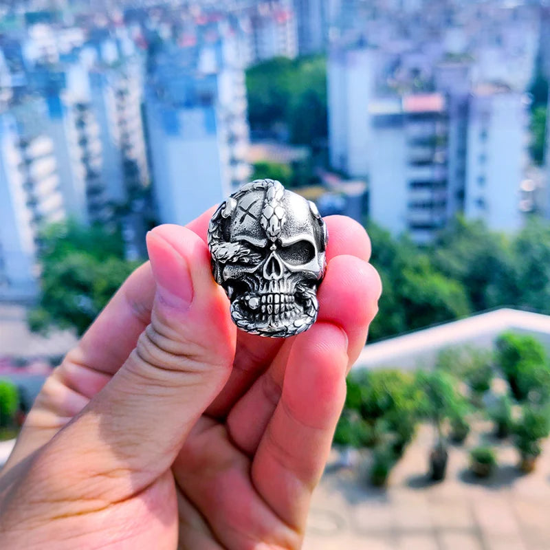 Beier new store 316L Stainless Steel Devil Skull Men's Rings Death Snake Punk Rock Fashion high quality Gifts LLBR8-652R