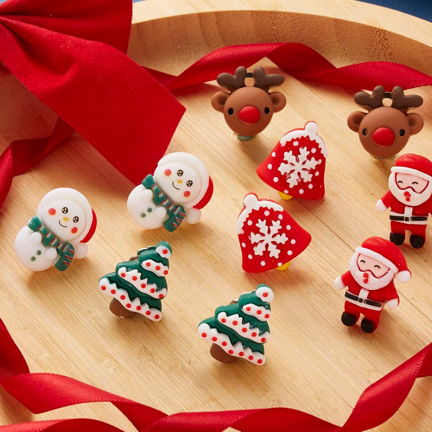 Fashion Christmas Ornaments Stud Earrings For Women Santa Claus Snowman Elk Christmas Tree Asymmetry Earring New Year Jewelry