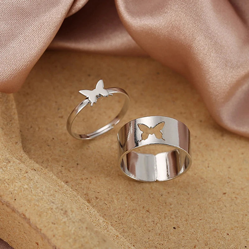 2 Pcs Sun Moon Lover Couple Rings Simple Opening Ring For Couple Men Women Wedding Engagement Promise Valentine's Day Jewelry