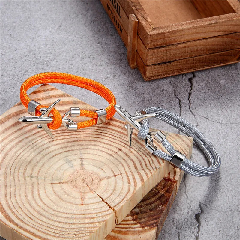 MKENDN Fashion Anchor Men Women Airplane Bracelets Charm Rope Chain Paracord Hope To Safe Jewelry Pulseras hombres