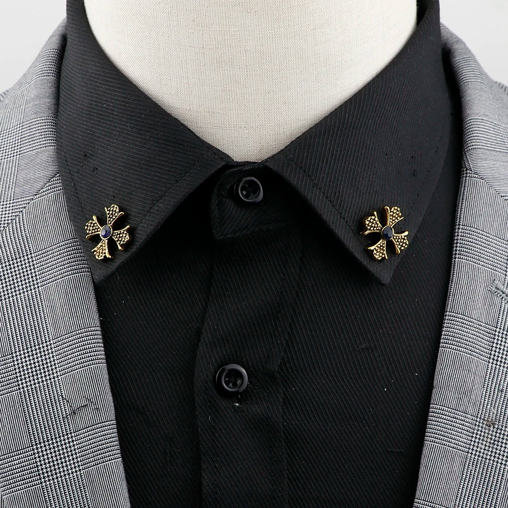 1 Pair Retro Lapel Pin Brooch Vintage Fashion Tree Leaf Collar Pin Hollowed Out Crown Shirts Suits Breastpin Jewelry Accessories