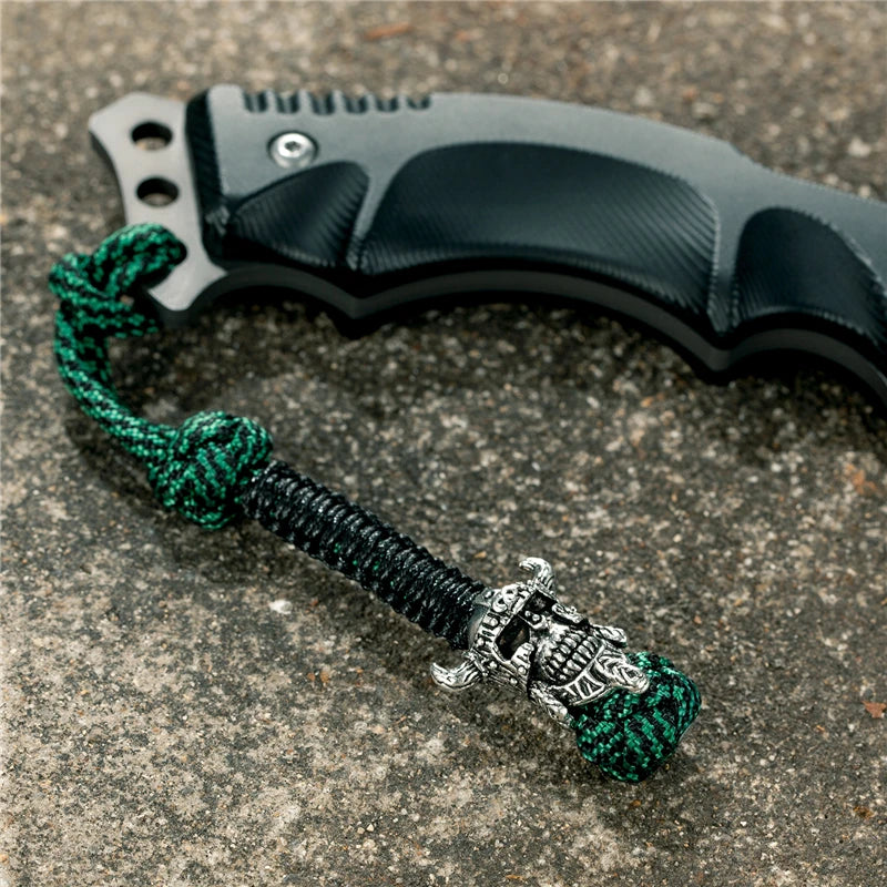 MKENDN Vikings Antique Warrior Helmet Keychains Bag Knife Rope Pendant Men Car Keyring Navy EDC Paracord Accessories Jewelry