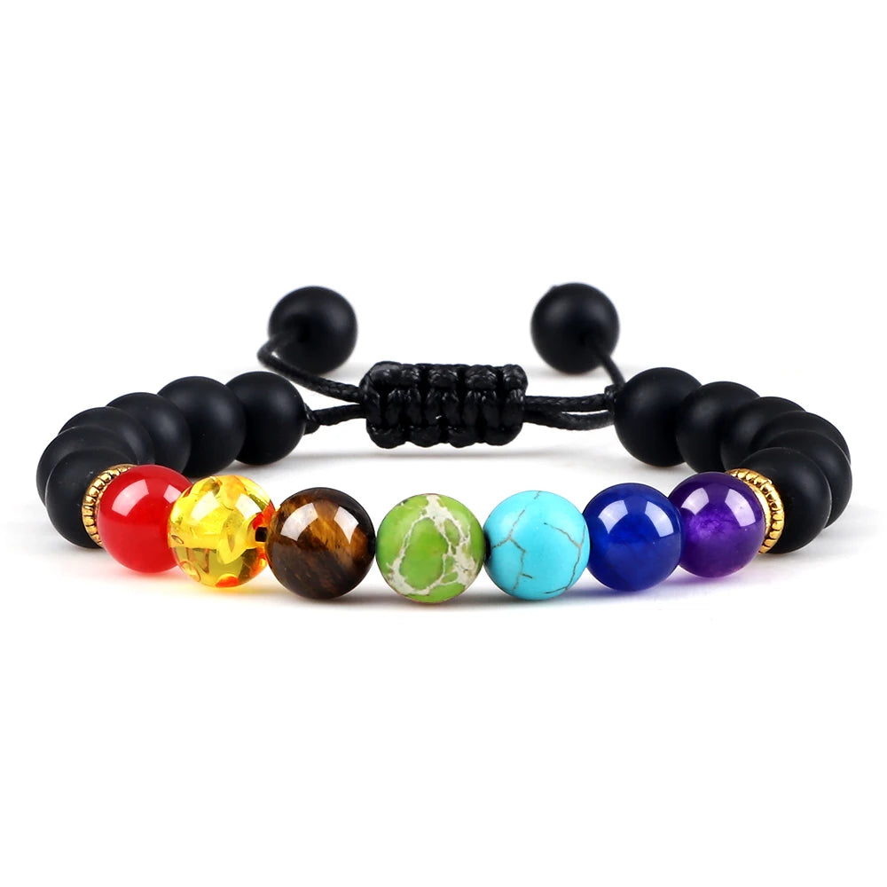 2Pcs Natural Stone 7 Chakra Healing Beaded Adjustable Braided Bracelets Men 8mm Lava Stretch Bracelet Women Reiki Buddha Jewelry