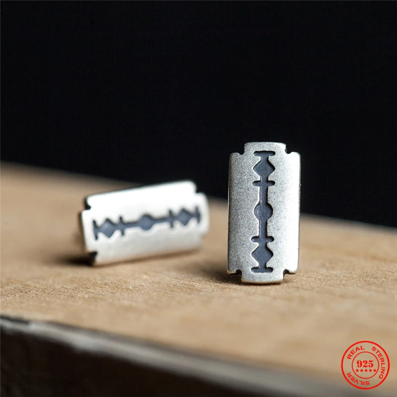 MKENDN Gothic Port Style Ohrstecker aus echtem 925er Sterlingsilber für Herren, Vintage-Ohrringe im Used-Look, Unisex-Ohrringe