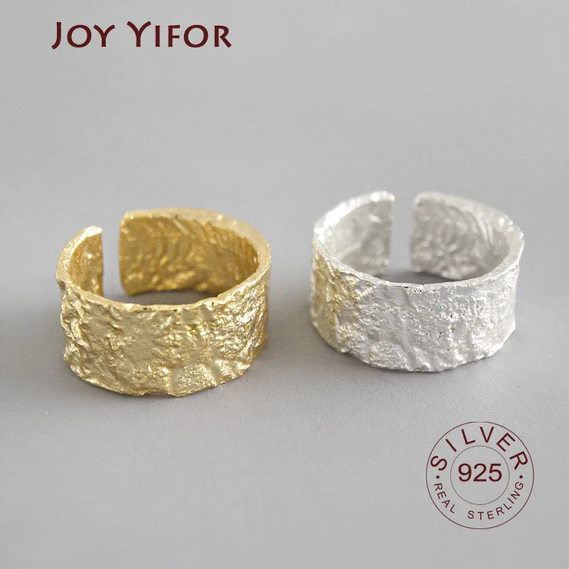 925 Sterling Silber Offener Ring Für Frauen INS Nische Unregelmäßige Welle Sand Oberfläche Breite Nudel Original Party Geburtstagsgeschenk