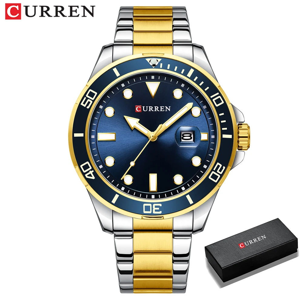 CURREN Fashion Business Mens Wristwatches Green Clock Male Quartz Stainless Steel Watches Reloj Hombre