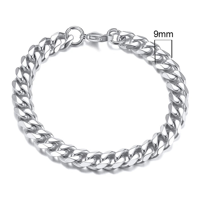Vnox Basic 3/5/7/9/11mm Wide Curb Cuban Link Chain Bracelets for Men Women Jewelry Anti Allergy Stainless Steel Wristband Gifts