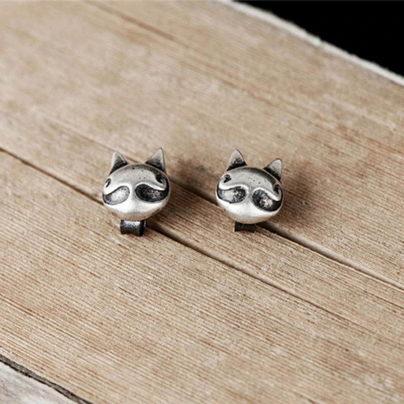 MKENDN Personality Cute Bearded cat Stud Earrings For Women 925 Sterling Silver Ear Studs Bijoux Anti-allergy Jewelry