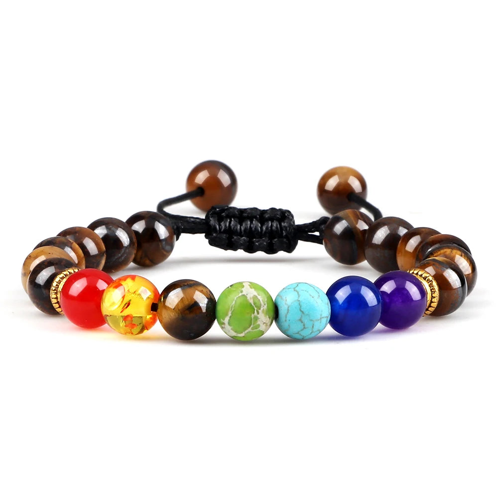 2Pcs Natural Stone 7 Chakra Healing Beaded Adjustable Braided Bracelets Men 8mm Lava Stretch Bracelet Women Reiki Buddha Jewelry
