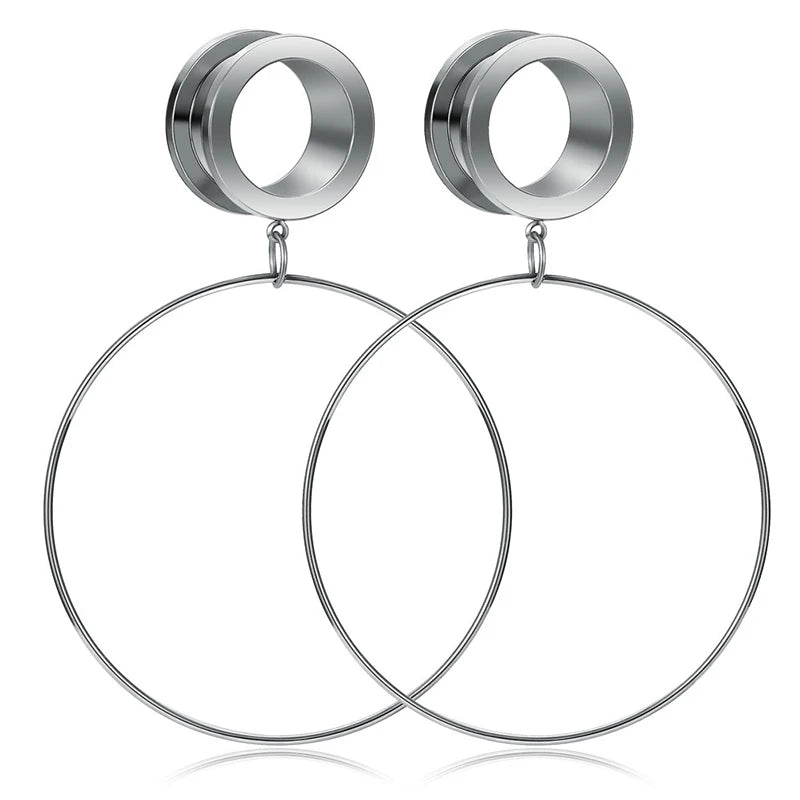 2 Stück Ohrstöpsel/Tunnel/Ohrpiercings aus 316L Edelstahl mit geschraubten Sattelohrring-Expander-Messgeräte Körperschmuck-Piercings