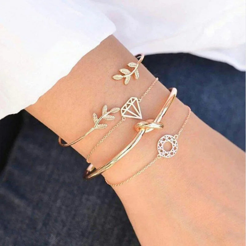 Boho Geometric Bracelet & Bangle Sets For Women Vintage Star Map Hand Heart charm Beads Chains Fashion Jewelry Accessories