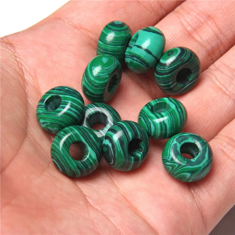 5Pcs Stone Charms Pendant Spacer Round Big Hole Beads For Jewelry Making Fit Necklace Bracelet DIY Findings 14MM Hole Size 5MM