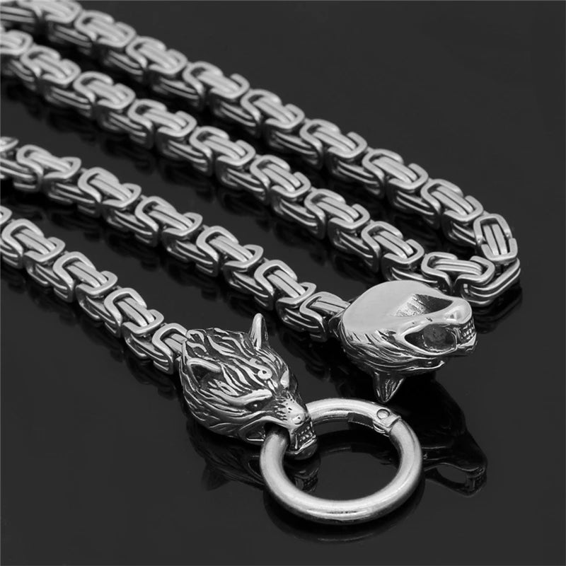 Dropshipping Stainless Steel Wolf head Necklaces Men Norse Thor's Hammer Mjolnir Pendant Scandinavian King Chain Viking Jewelry