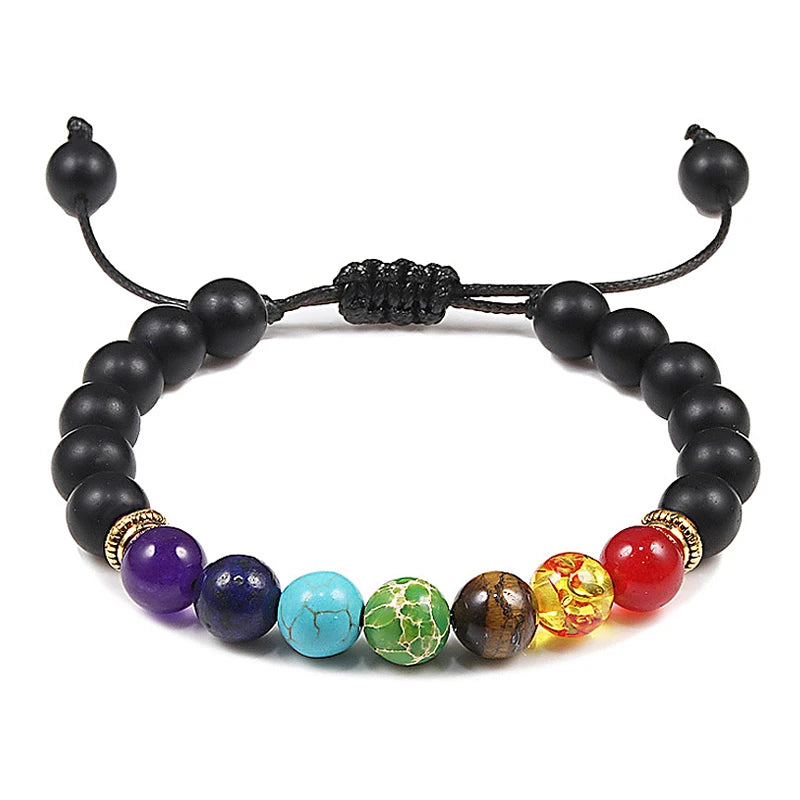 7 Chakra Beads Natural Lava Tiger Eye Stone Bracelet For Women Men Healing Balance Therapy Bracelets Jewelry Prayer Adjustable