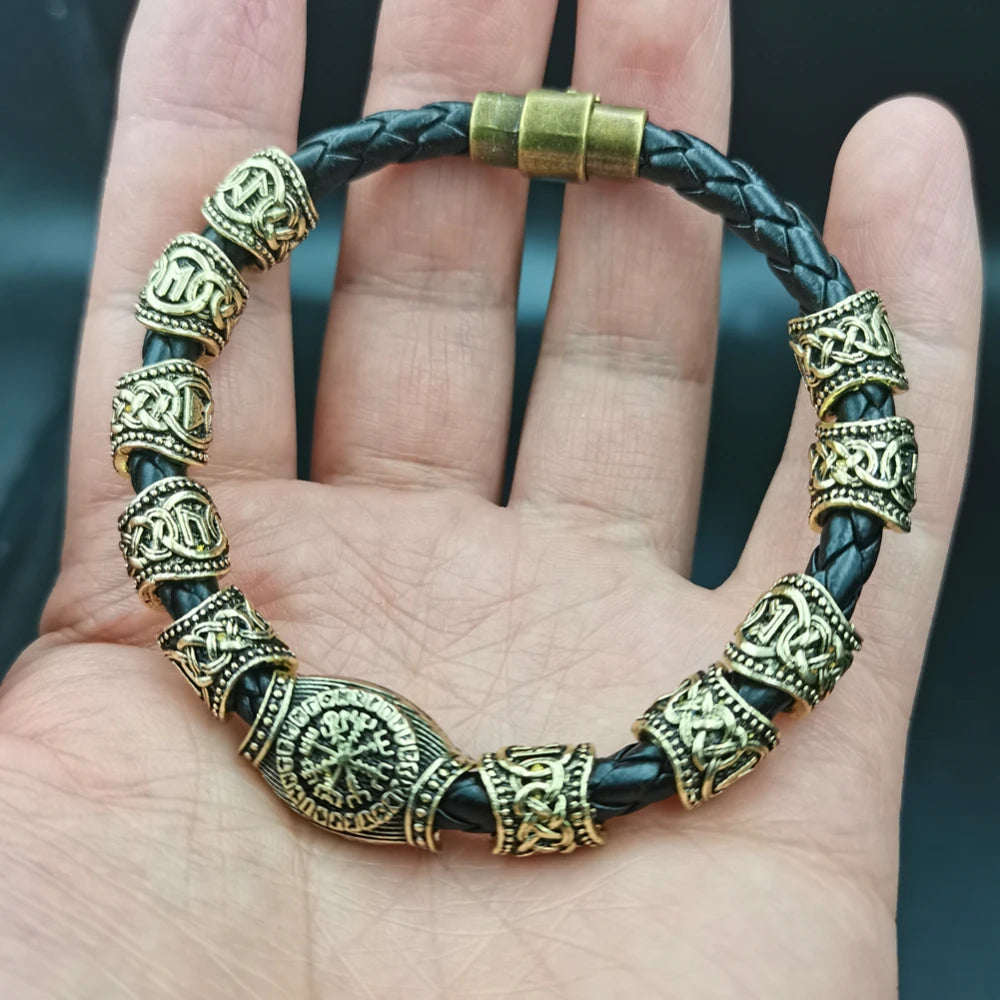 Vikingos Norse Runes Jewelry Trinity Valknut Vegvisir Compass Beads Vikingo Runes Amulet Viking Bracelet Slavic Accessories